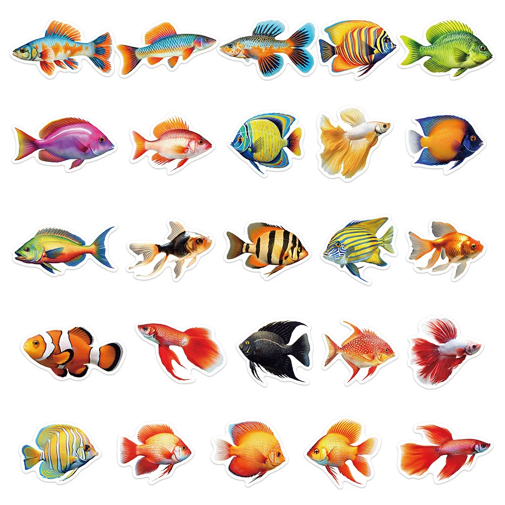 50/100PCS Marine Life Fish Stickers for DIY Decoration Guitar Notebook Waterproof Decoration Self Adhesive Stickers