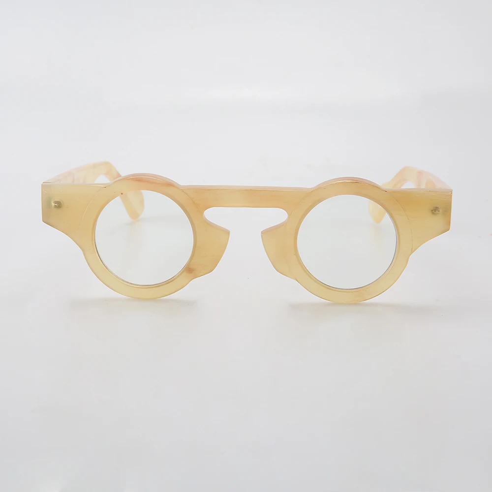 2024 Light luxury high quality round frame 안경테 Handmade fashion brand glasses natural sheep horn