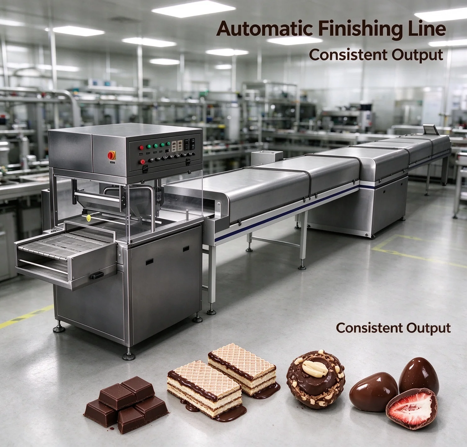 Chocolate Coating Machine Tempering System Uniform Coating Automatic Chocolate Enrobing Machine for Wafer Candy Biscuit Custom