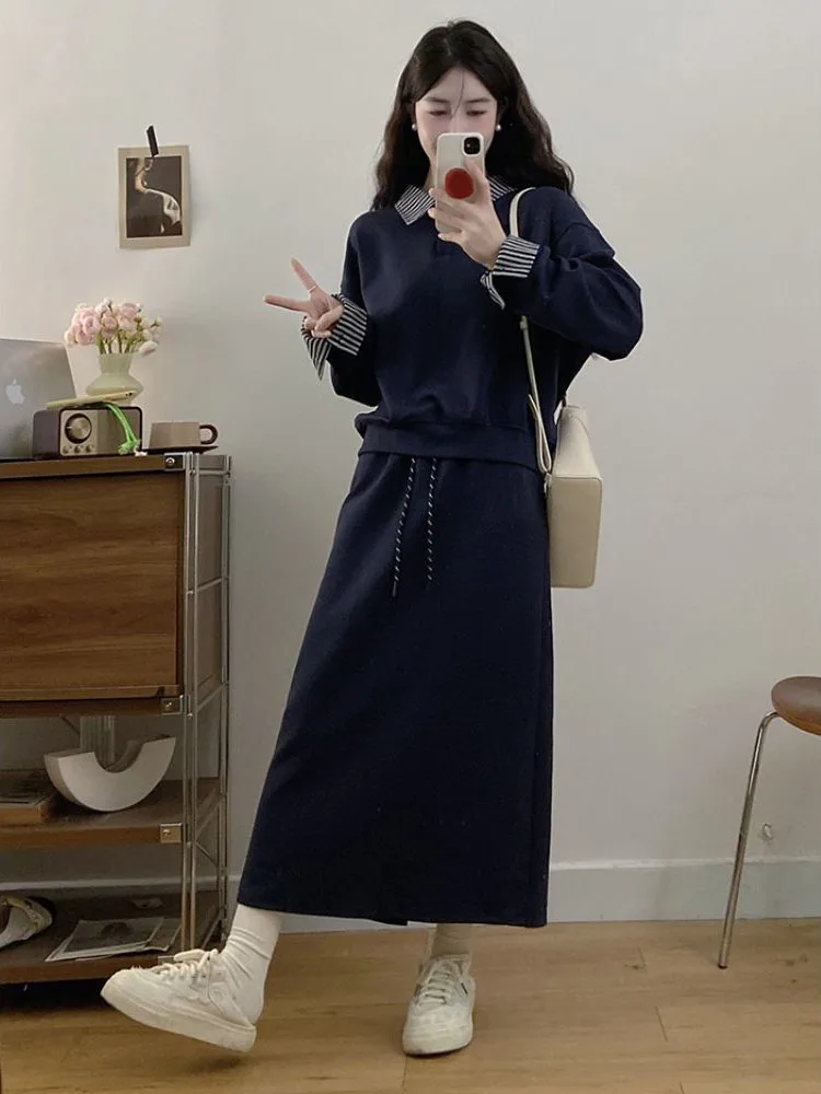 plus Size 300 Pou Coreano Sle Lungo Sve Felpa f Gonna Donna Allentato Dimagrante Faion Set Abbigliamento Casual Poliestere...