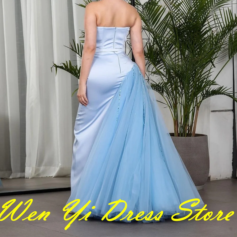 Strapless Straight Pleats Sleeveless Floor Length Panel Train Sahes Crystal Elegant Party Dresses Woman Bespoke Occasion Gowns