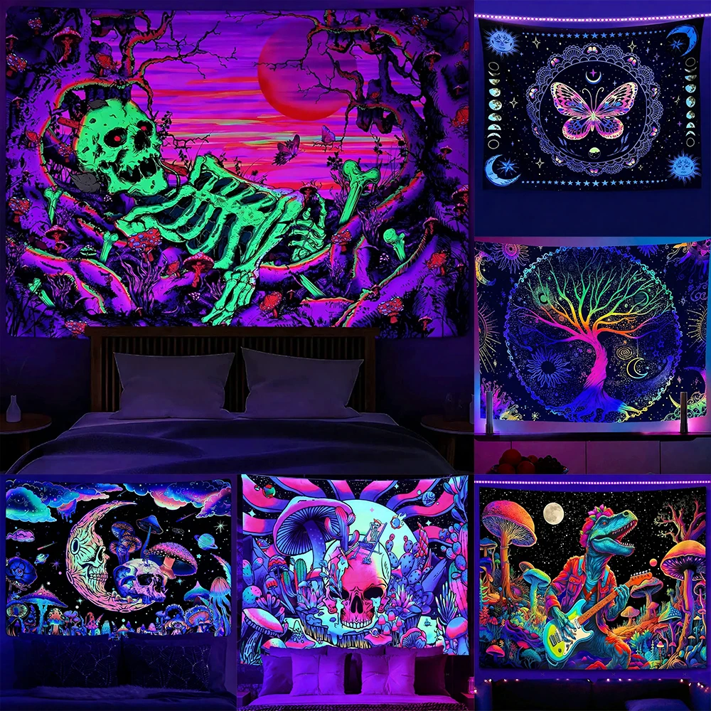 

Neon Glow Tapestries with Enchanting Designs UV reaction tapestry background decoration wall hanging bedroom party decoration