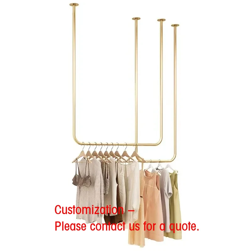 custom.Luxury Golden Stainless Steel Wall Mounted Display Rack Garment Shop & Clothes