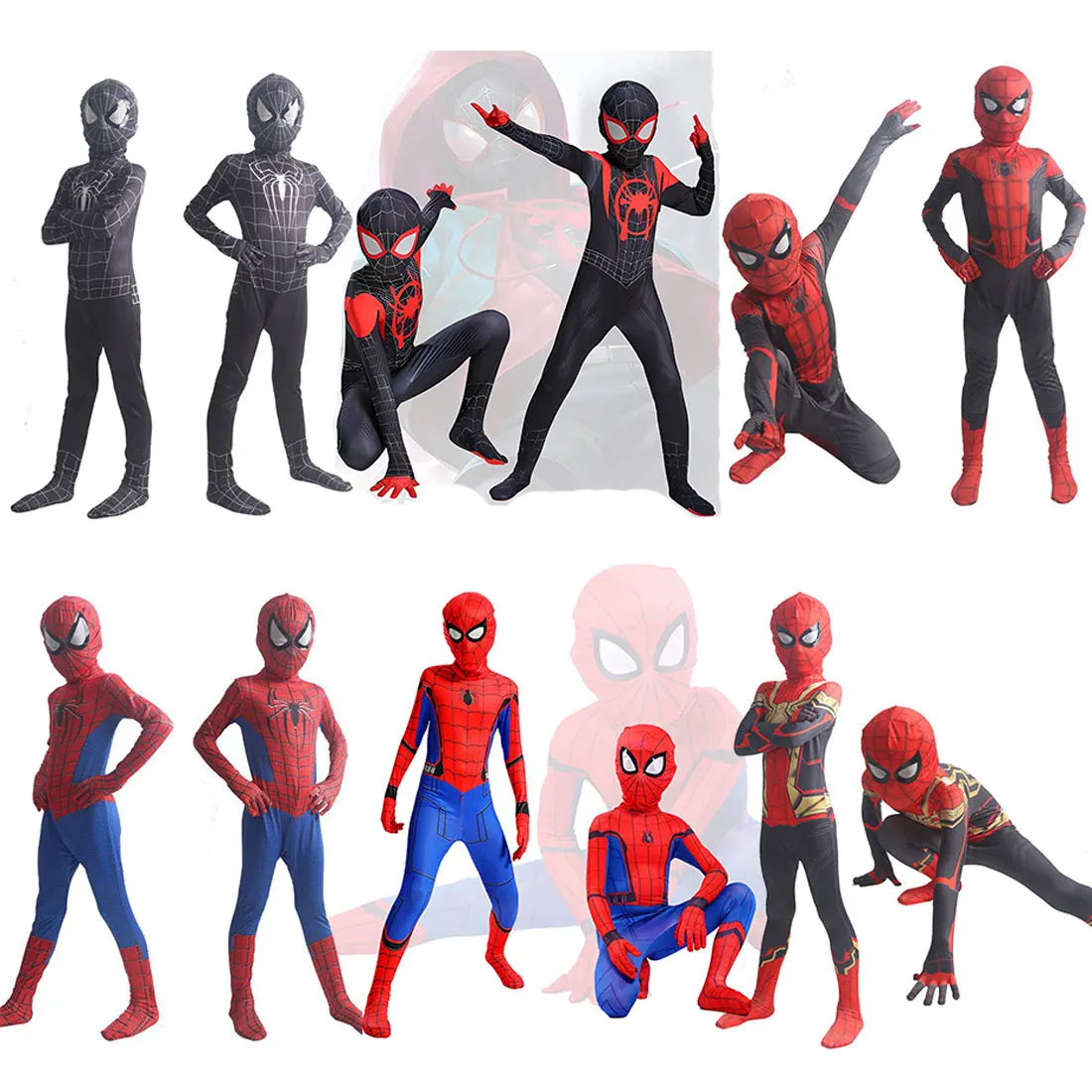 

2025 Halloween Festive Party Spider-Man Cosplay Center Clothing Children's Performance Red and Black One-piece Mask Clothing