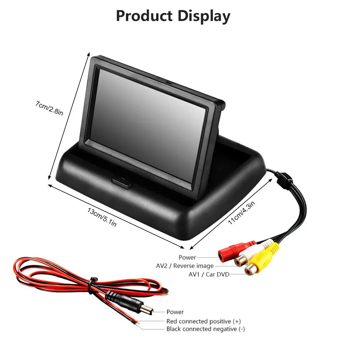 Car Backup Monitor Camera Kit 4.3 inch Foldable Screen TFT LCD Vehicle Rear View Reverse Parking System Night Vision Camera