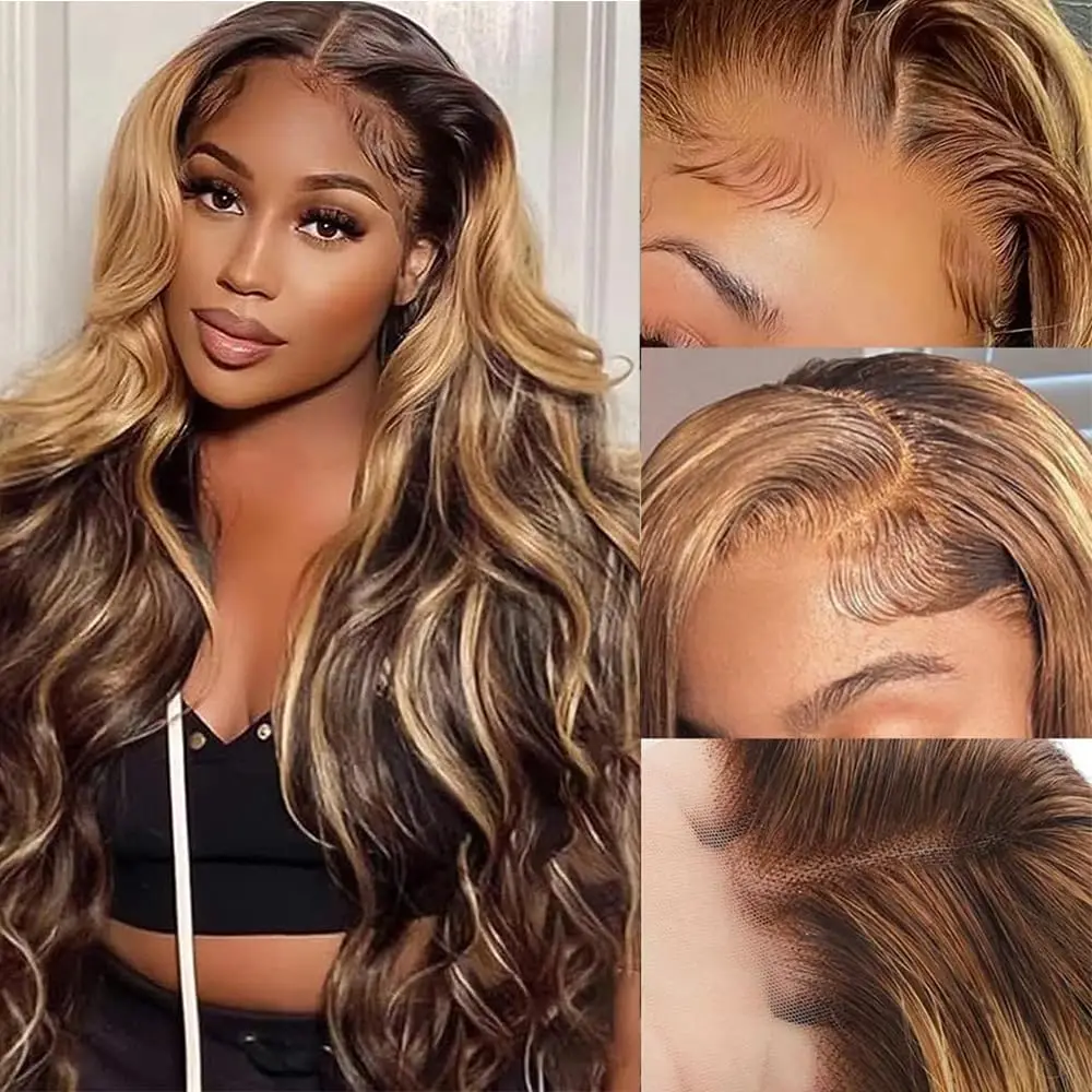 

13x4 Honey Blonde Hd Lace Front Wig Human Hair Highlight Ombre Lace Front Wig Human Hair Body Wave Lace Front Wigs 180% Density