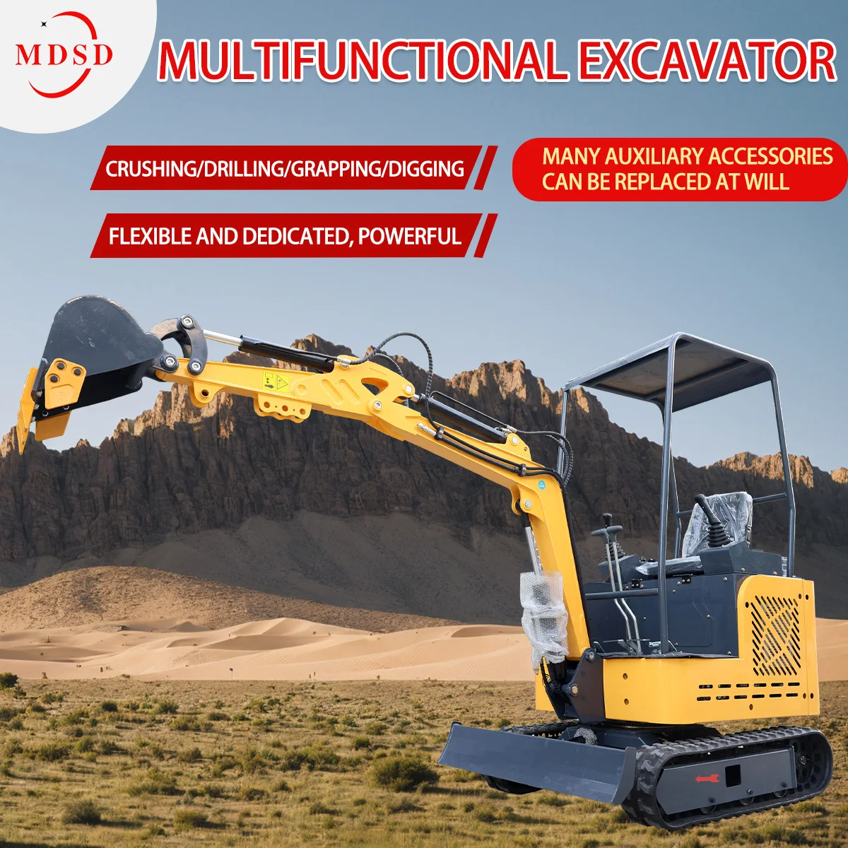 Mini Excavator Hidrolik Crawler Backhoe Digger Untuk Pertanian Rumah Tangga, Penggalian Parit, Pemasangan Kabel, dan Pengerukan Sungai, Kustomisasi Pabrik