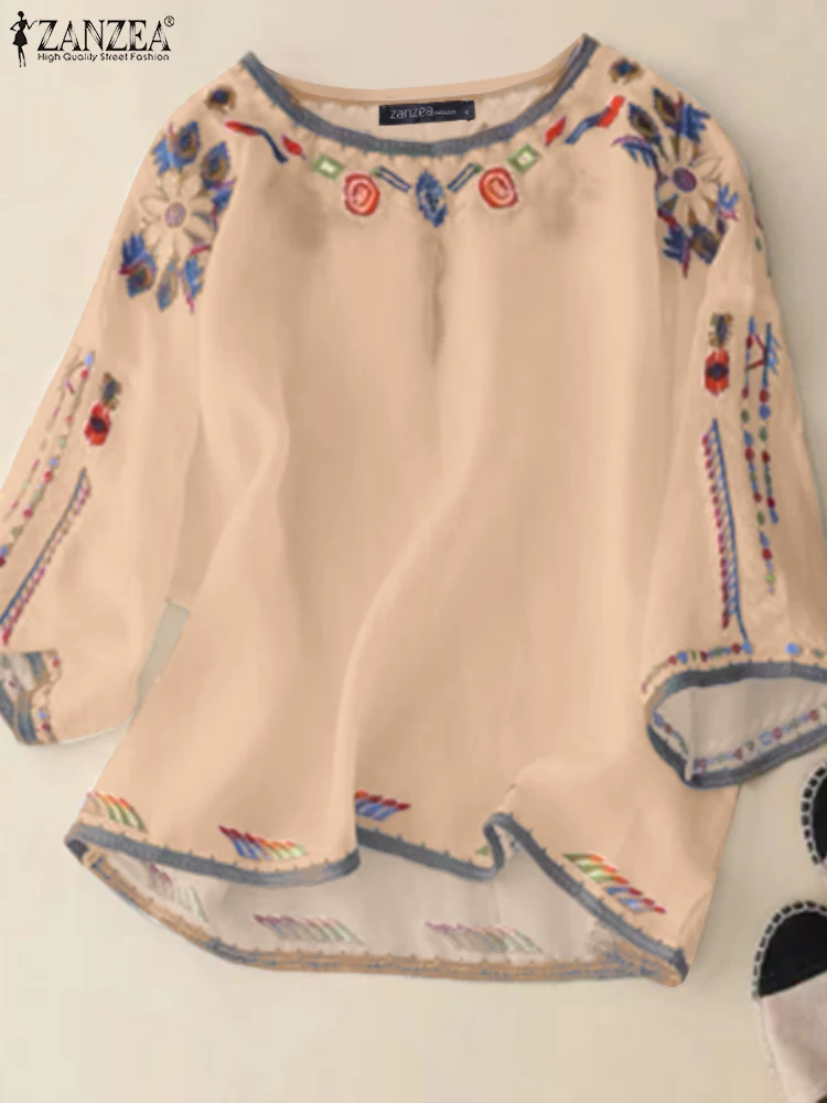 2025 ZANZEA Camicette estive Donna Bohemian Manica corta Camicia da vacanza Top stampati floreali Casual Allentato Lavoro Blusas Chemise femminile