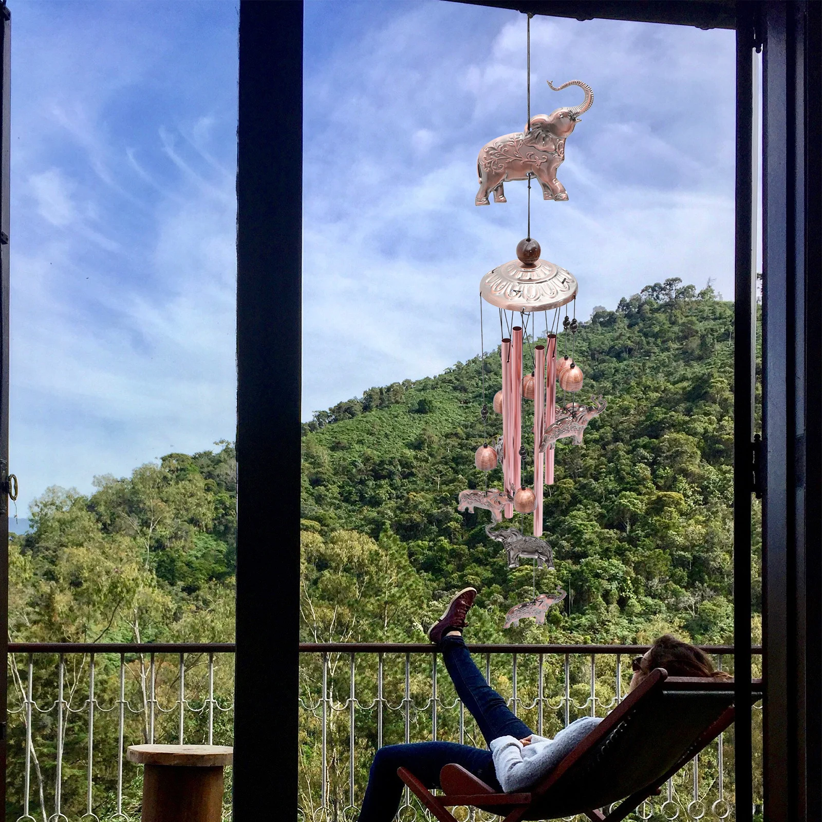 

1Pcs Retro Elephant Wind Chime Bronze Home Decor Hanging Pendant Garden Ornament Clear Tone Gift for Women Girls