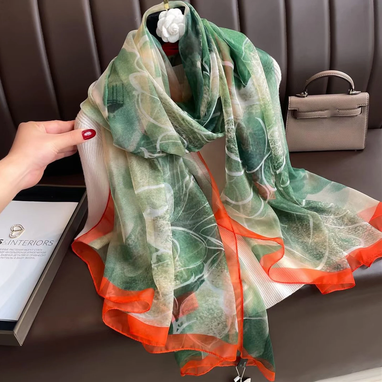 Fashion Satin Finish Sunscreen Scarves Female 185X135CM Style Beach Towel Luxury Dustproof Big Bandanna Popular Print Silk Shawl