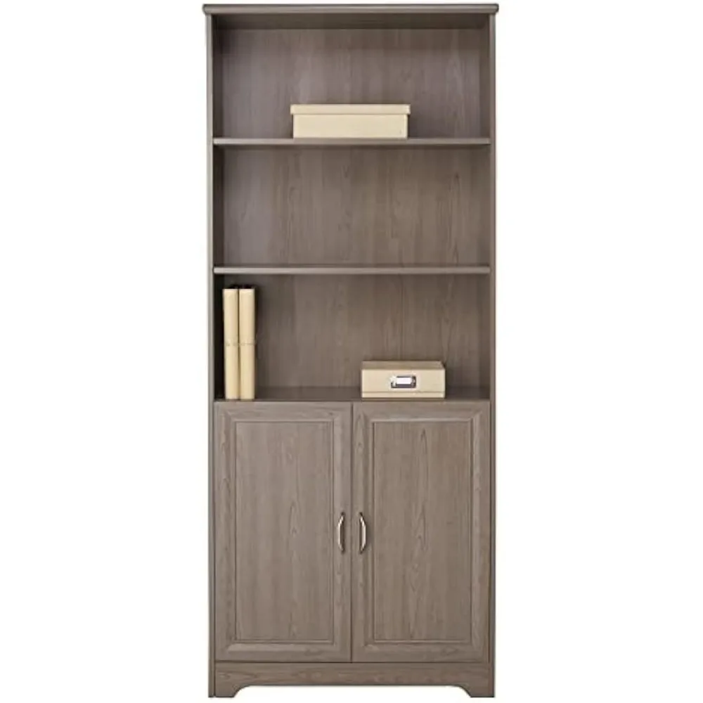 

Organizer Storage Rack Gray/Medium Finish Book Shelf 5-Shelf Contemporary Bookcase With Doors Furniture Living Room Home