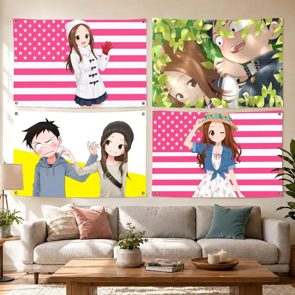 Cute Anime Takagi-san Flags Concert Print Wall Hanging Art Banner, Indoor Outdoor Bedroom Home Decor Backdrop, Perfect Gift