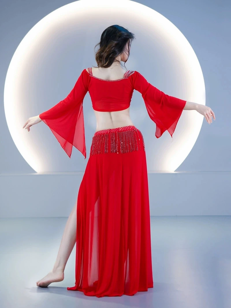 Abiti dimagranti per la pratica della danza del ventre Donne lezioni di danza orientale Indossare gonna con nappe con paillettes Top 2 pezzi