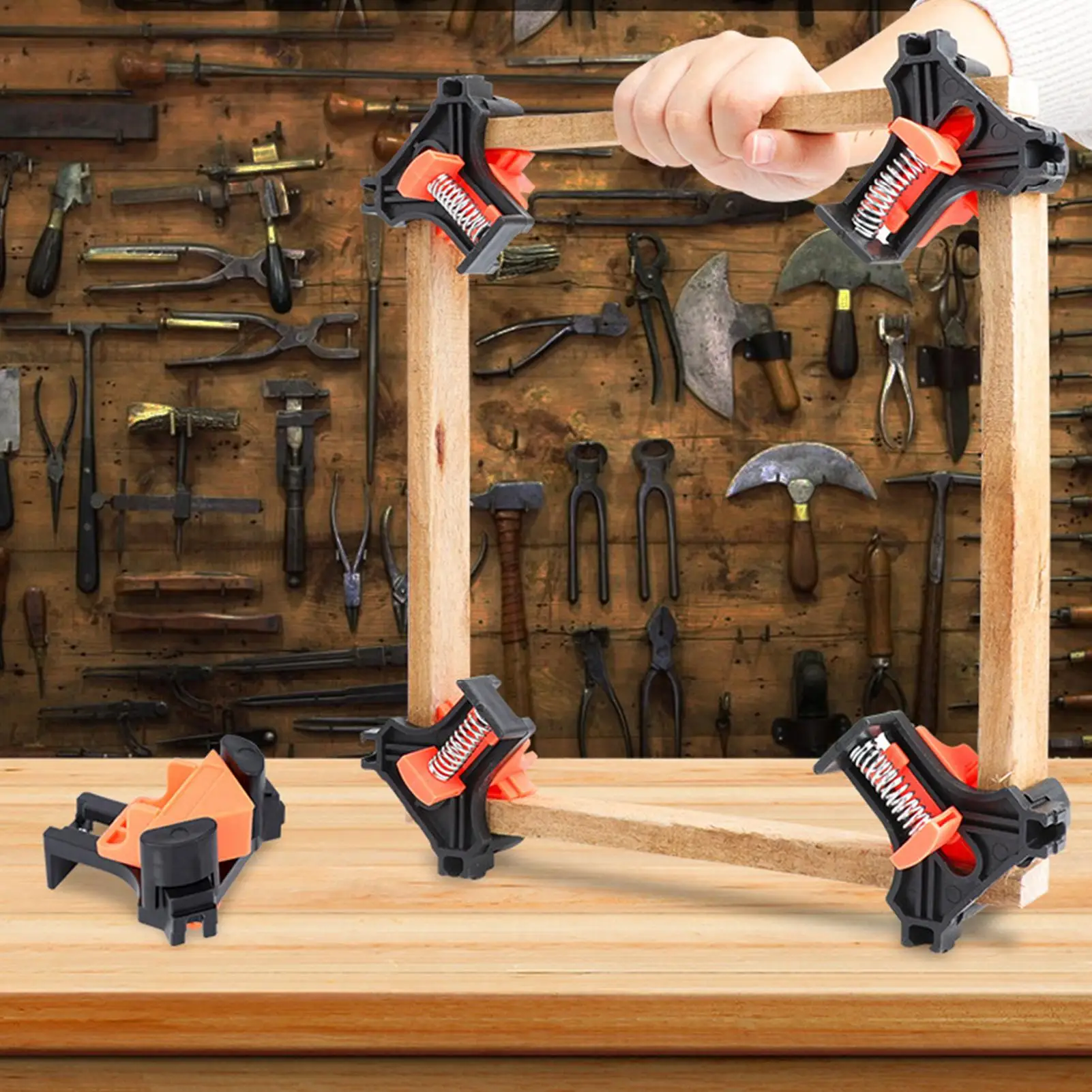 Right Angle Clamp 4 Pieces Precision Edge Hold Tool Quick Adjustable Opening Non-Slip 90 Degree Corner Clamp for Cabinet 5