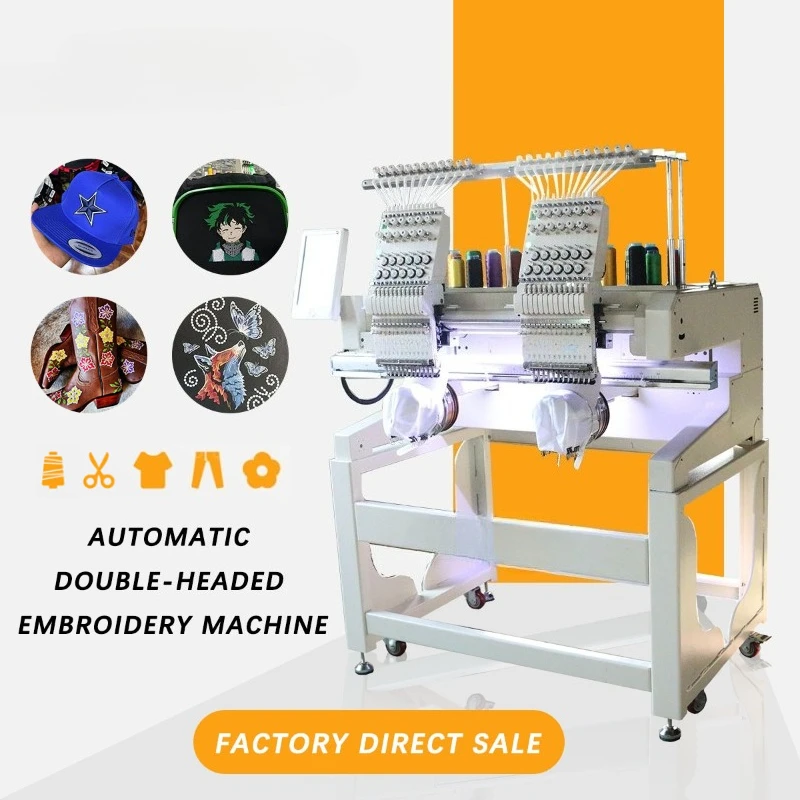 

2 Head Computerized Embroidery Machine Industrial Multi Needles T Shirt Logo Embroidery Machine Flat T-shirt Embroidery Machine