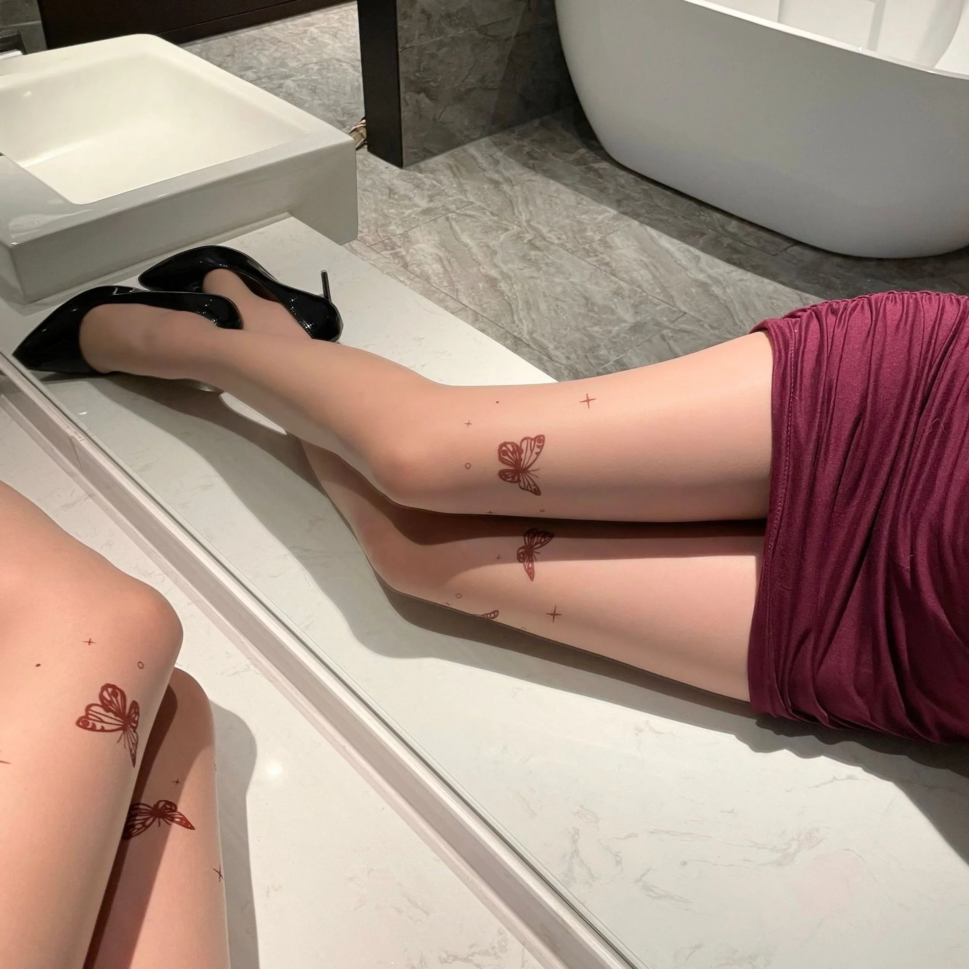 New Butterfly Printed Skin Tone Stockings for Women Spicy Girls Thin One-piece Socks Beautiful Skin Socks and Sexy Stockings view 3