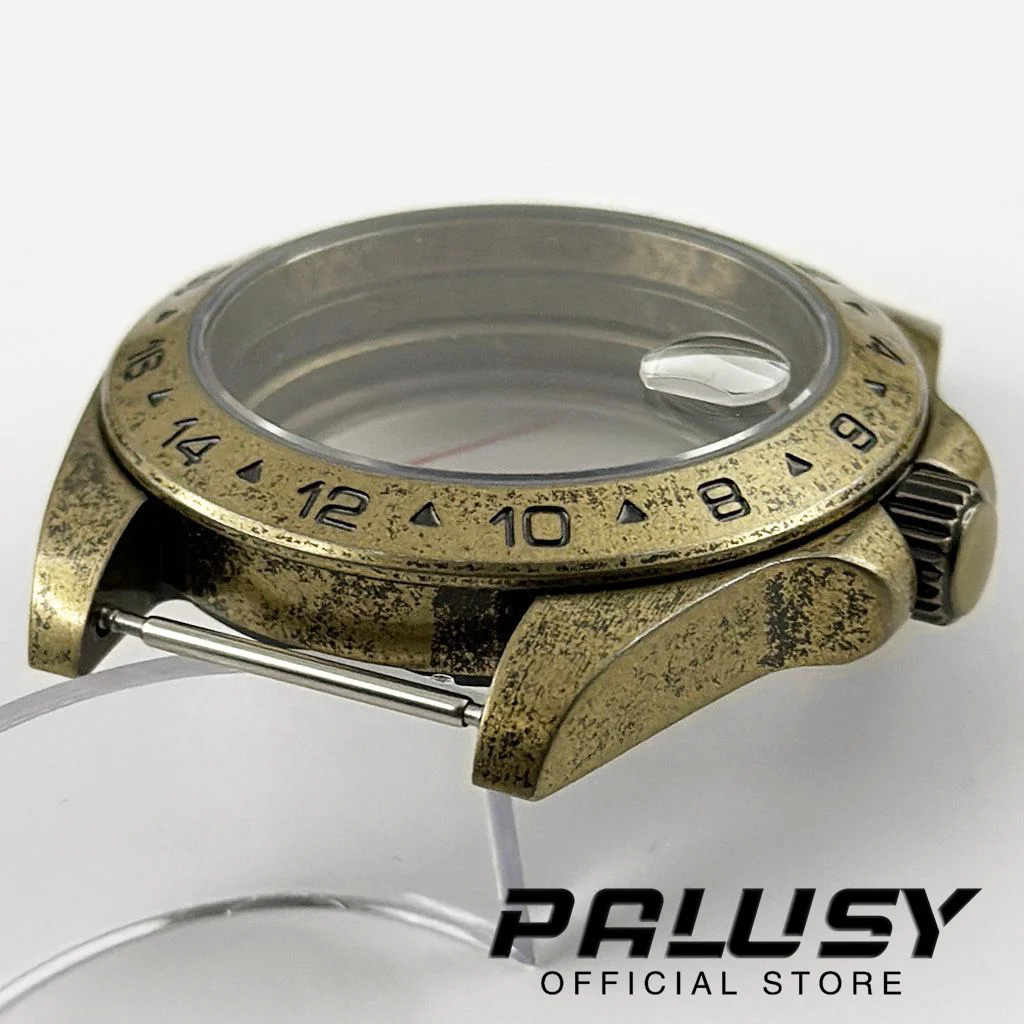 NH35 Retro 40mm 24 horas GMT Explorer bisel de acero caja de reloj con cristal de zafiro para movimiento NH34 NH35 NH36 NH38 ETA2824 PT5000