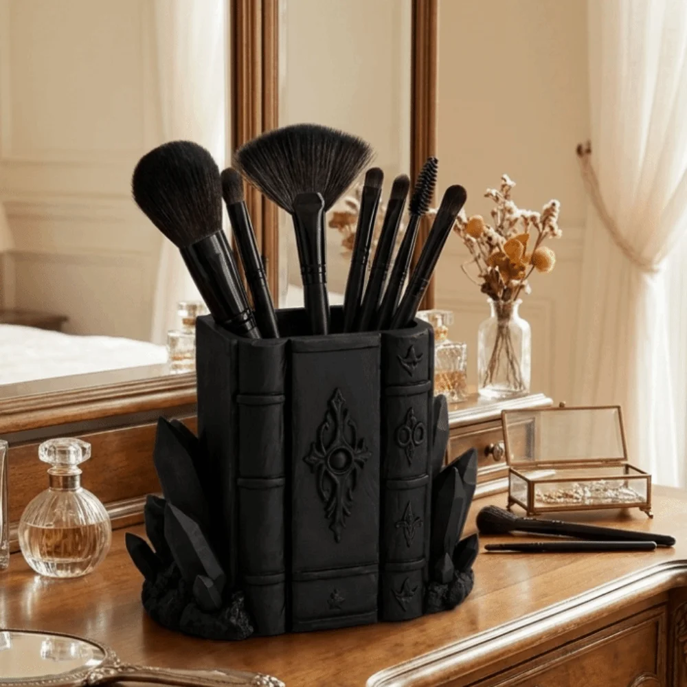 Gothic Style Magic Book Crystal Pen Holder Plastic Decorative Makeup Brush Storage Box Large Capacity 3D Printed Pen Stand