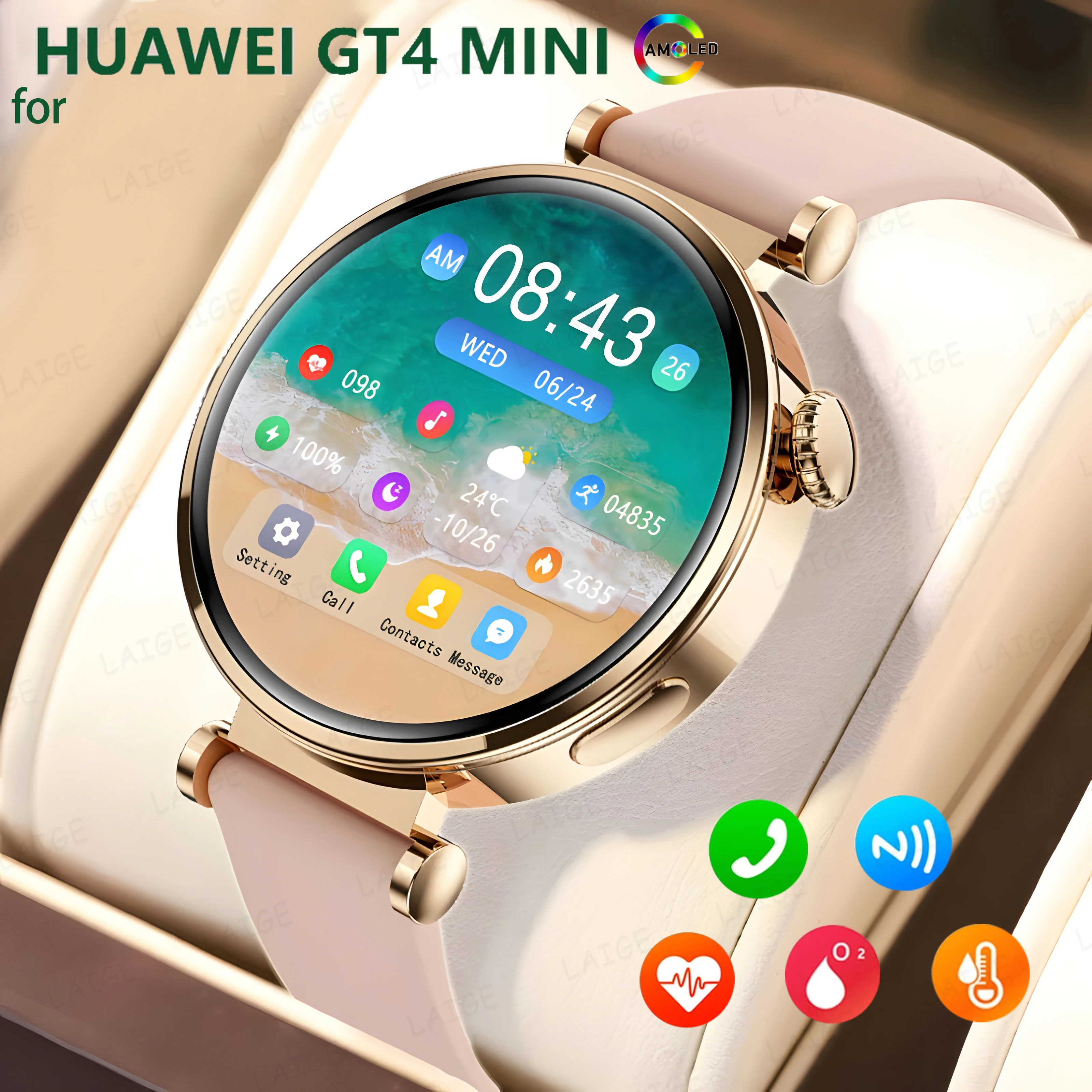 Новинка 2024, Смарт-часы для Huawei GT4 Mini, женские часы 4 Pro, 360*360, экран AMOLED HD, спортивный трекер, умные часы с Bluetooth-вызовом