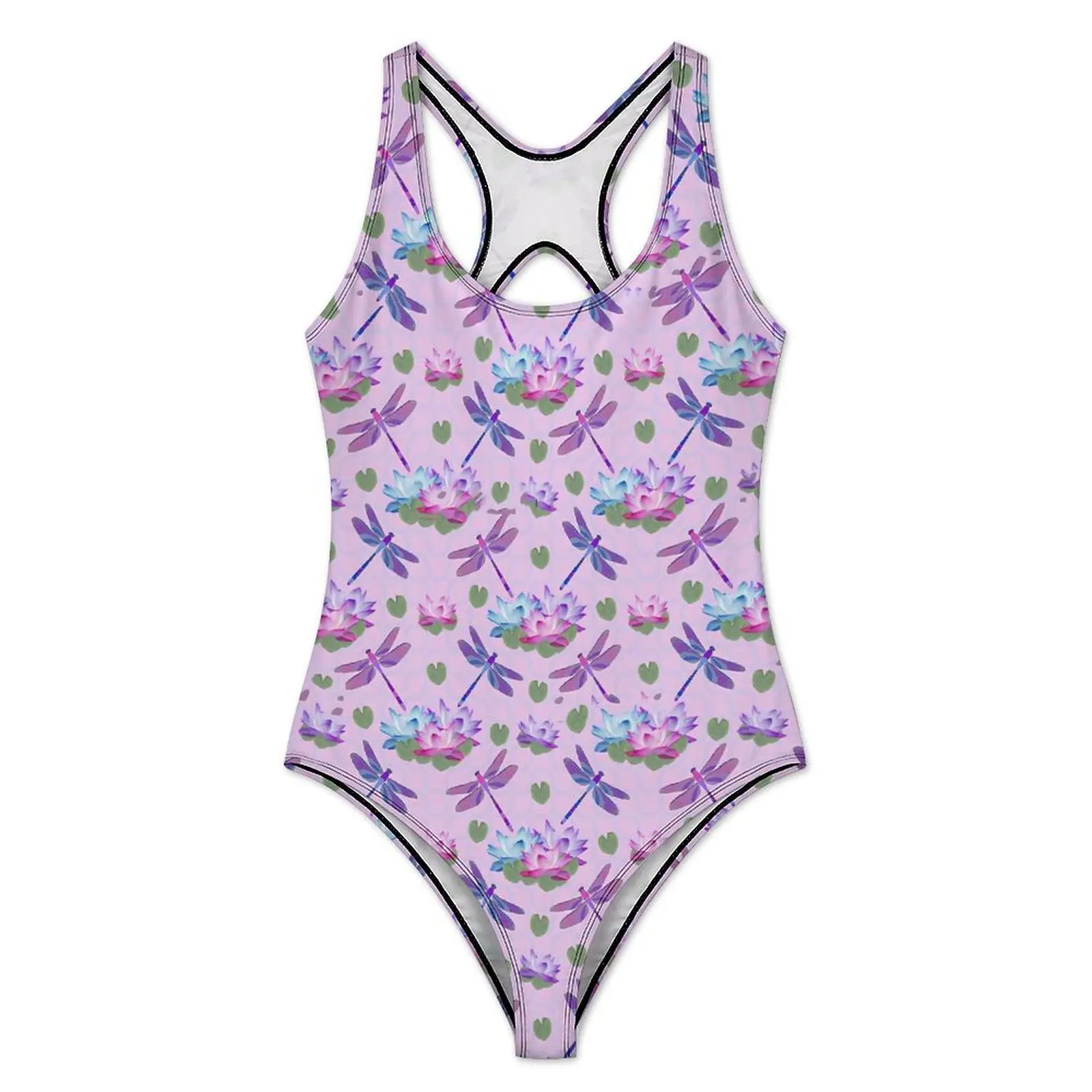 Dragonfly Print Swimsuit Sexy Lotus Flower One Piece Swimwear Push Up Swimsuits Fashion Holiday Swim Monokini