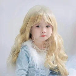 Kids Blonde Wigs Children Long Hair Accessories Baby Golden Headgear Little Girl Party Cosplay Headdress Student Tiara Coronet