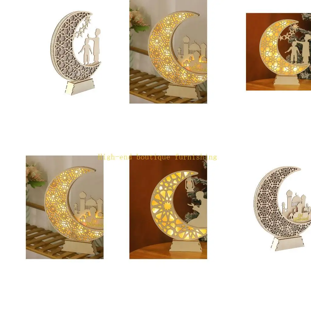 L9NB Eid Mubarak Party Decoration Wooden Ramadans Decoration Moon Star Ornament