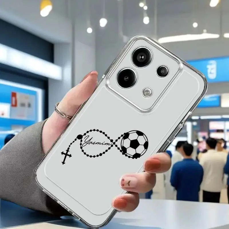 Etui na telefon z kreatywnym wzorem piłki nożnej dla Xiaomi Redmi Note 8 8T 9 9T 11E 12 13 14 Pro Plus Turbo 5G, modne, przezroczyste, z TPU