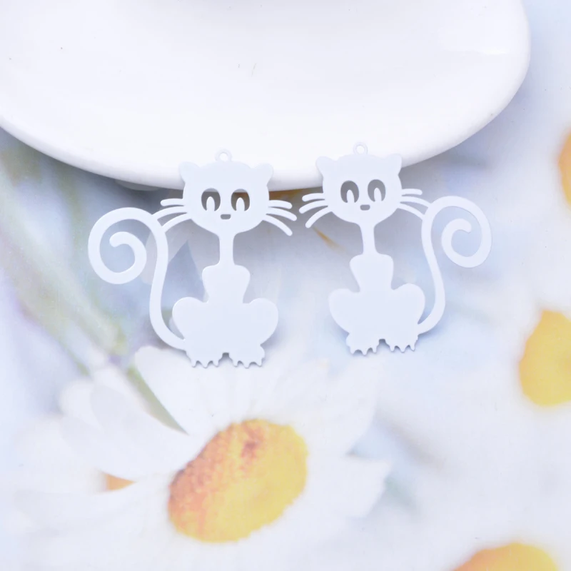 6pcs Brass Laser Tute  Black White Cat Charms Connector DIY Making Eearring Pendant Jewelry Findings
