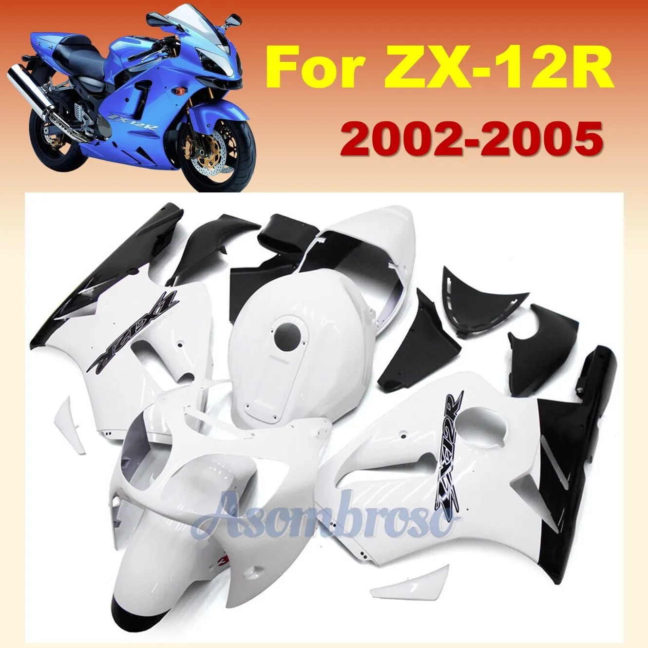 For Ninja ZX12R 2002 2003 2004 2005 Fairings set ZX-12R ZX 12R 02 03 04 05 Motorcycle full Fairing kit white body ZXMT