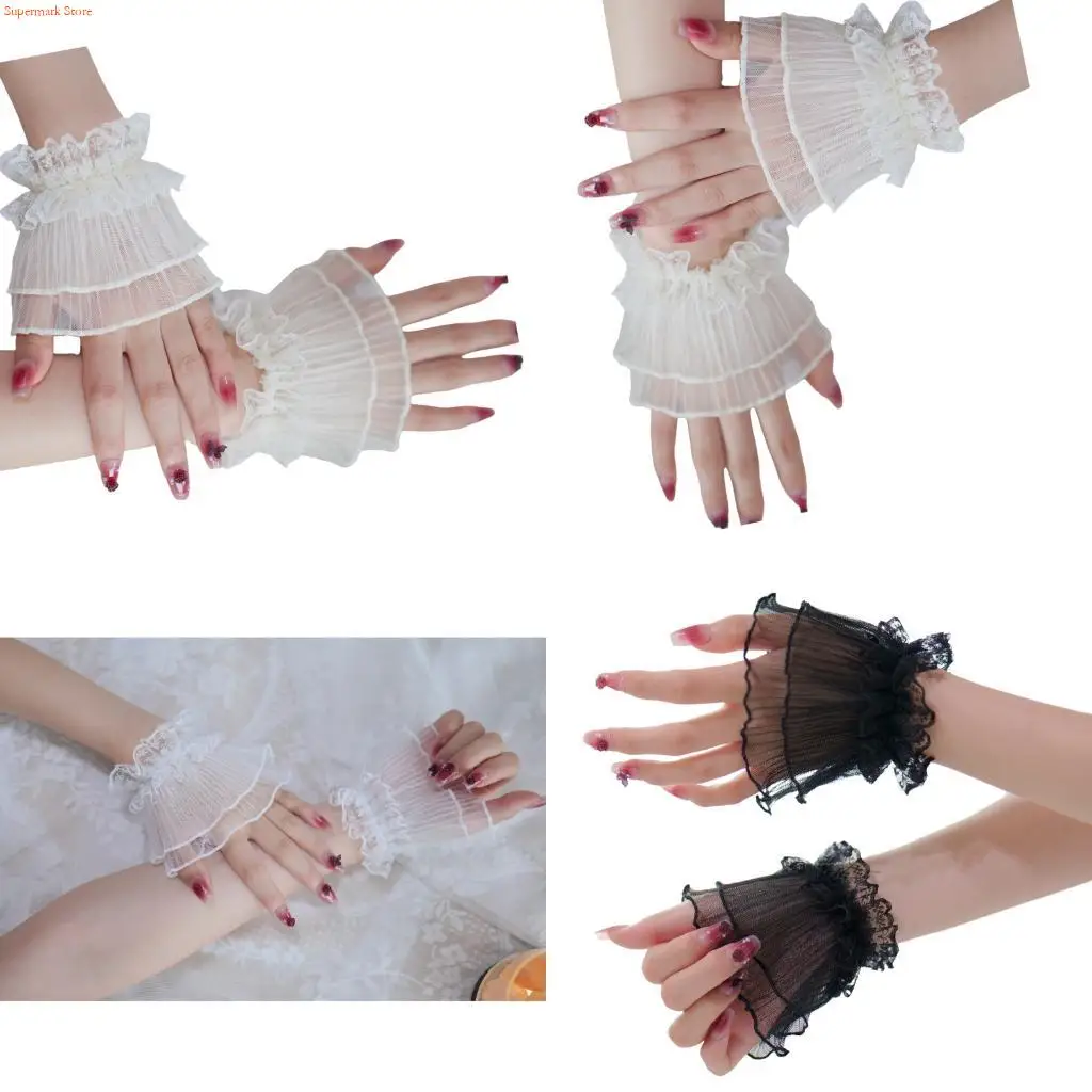 

Q5WE Sheer Wrist Covers Nails Art Studio Prop Elegant Pleated Detailing Photo Props