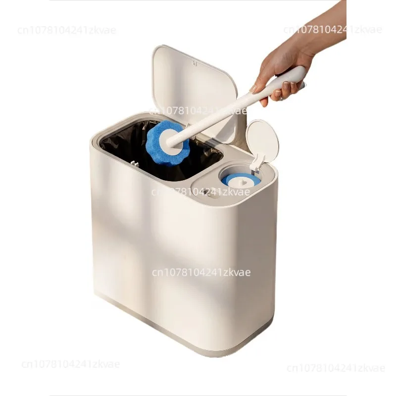 Household Bathroom Trash Can With Lid, Integrated Waste Paper Bin & Toilet Brush Set,Large Capacity Waterproof Bathroom Garbage