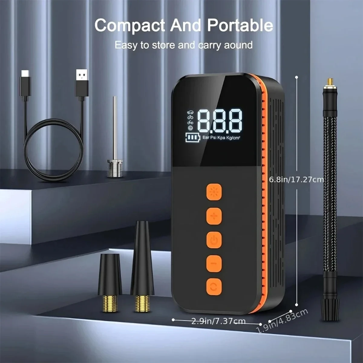

Portable Mini Electric Tire Inflator Wireless Rechargeable Inflate Pump Car Tire Inflation Air Pump with LED Screen Display Pump