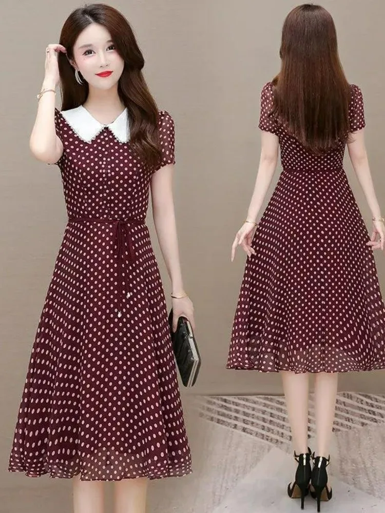 ファッショナブルな韓国スタイルの夏の新作チェック柄スリムフィットレディースシャツシフォンドールカラーデザインプラスサイズネクタイピン