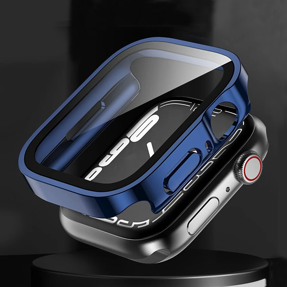 حافظة لساعة أبل 11 10 7 8 9 SE 6 5 Ultra3 49mm 46mm 45mm 44mm 42mm 41 40 واقي للشاشة من الزجاج المقسى iWatch واقي