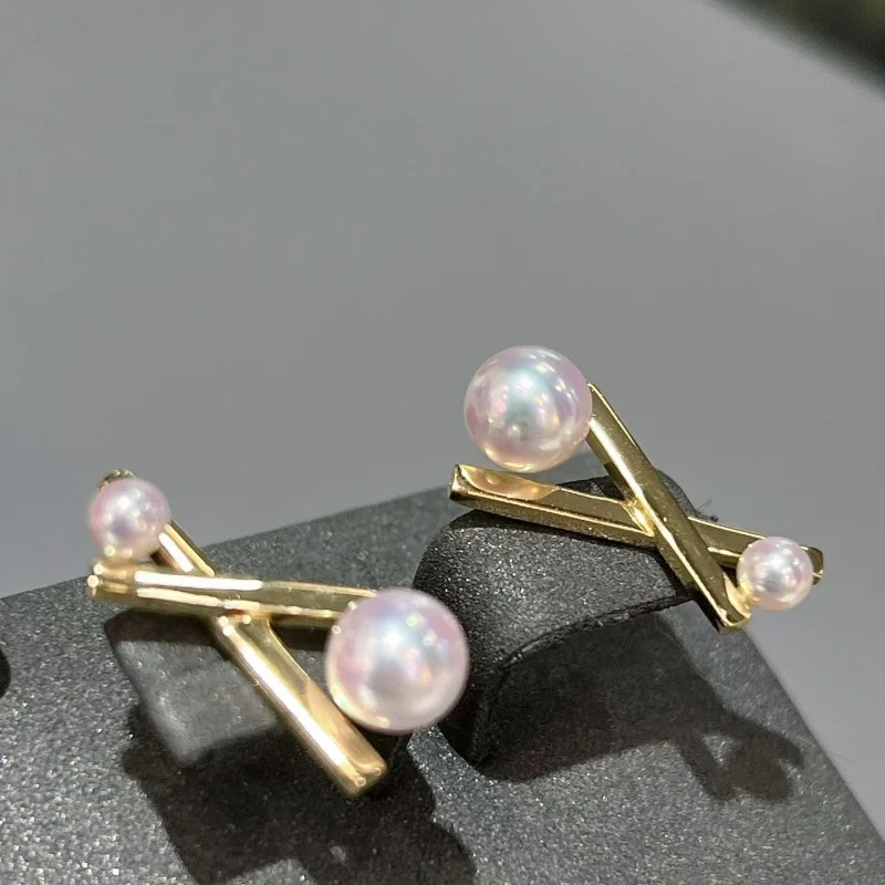 

SGARIT Crossover Design Pearl Stud Earrings for Women 925 Sterling Silver Natural Freshwater Wedding Engagement Fine Jewelry