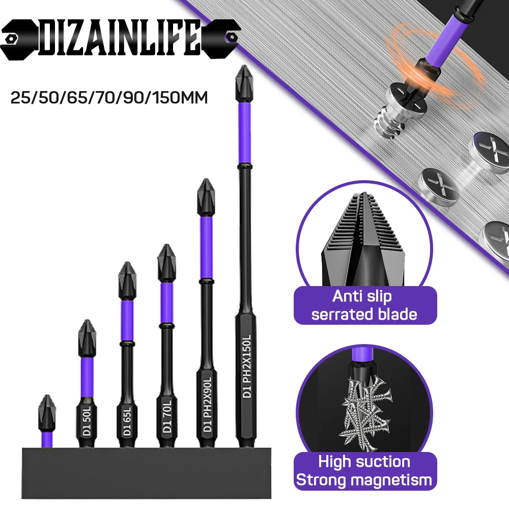 Magnetic Impact Phillips Bit Anti-Slip Long Screwdriver Bit Set Hex Shank Cross Impact Driver Bit for Power Drilling