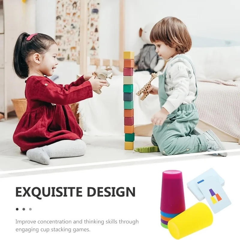 ของเล่นการ์ดปริศนาแบบมอนเตสซอรี่ ฝึกการเรียงซ้อน ฝึกการจัดเรียงสี ฝึกการรับรู้พื้นที่ สำหรับเด็กอายุ 2-4 ปี ของขวัญ ประกอบด้วยการ์ด 50 ใบ และถ้วย 6 ใบ