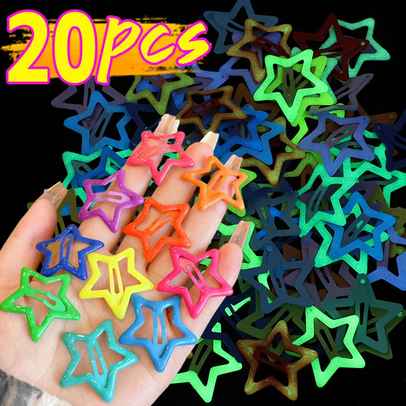 2/4/10/20Pcs New Luminous Stars Bobby Pin Girl Barrettes Metal Snap Clips Korean Hairpins Crab Stick Headwear Hair Accessories