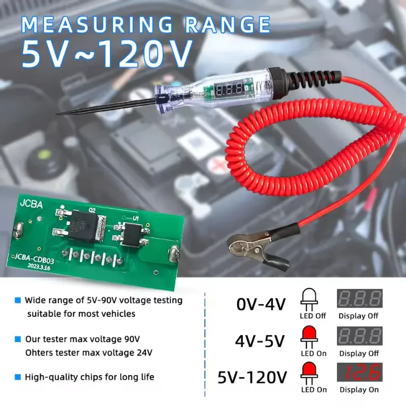 5V-120V Car Tester Pen Voltage Circuit Test DC Digital Display Electric Pen Probe Pen Auto Diagnostic Tools 2V 12V 24V 48V