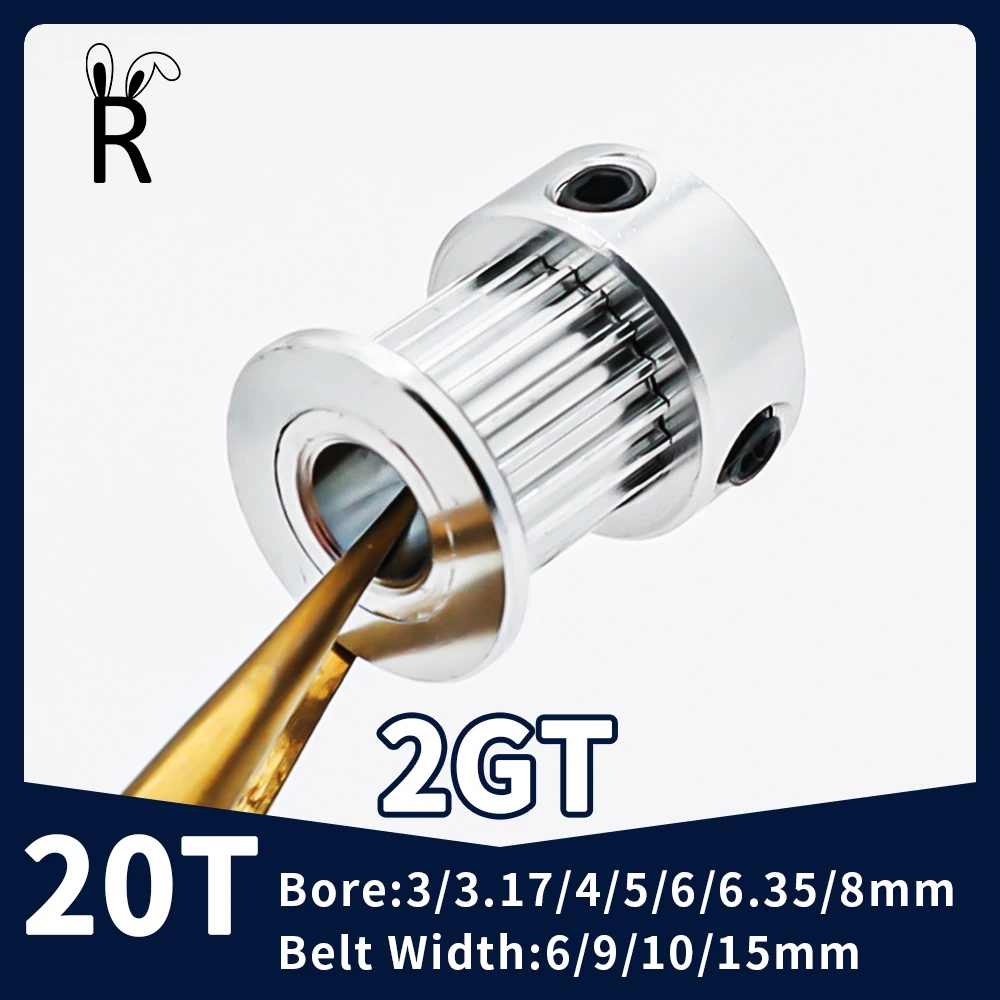 

20Teeth 2GT Timing Pulley Bore 3/3.17/4/5/6/6.35/8mm For 2MGT Belt Width 6/9/10/15mm Wheel Synchronous GT2 20T 3D Printer Parts