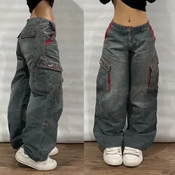 Pantalones vaqueros holgados lavados con múltiples bolsillos para hombre y mujer, Pantalón ancho de cintura alta, informal, Hip-hop, Harajuku, Y2K, moda urbana, nuevo