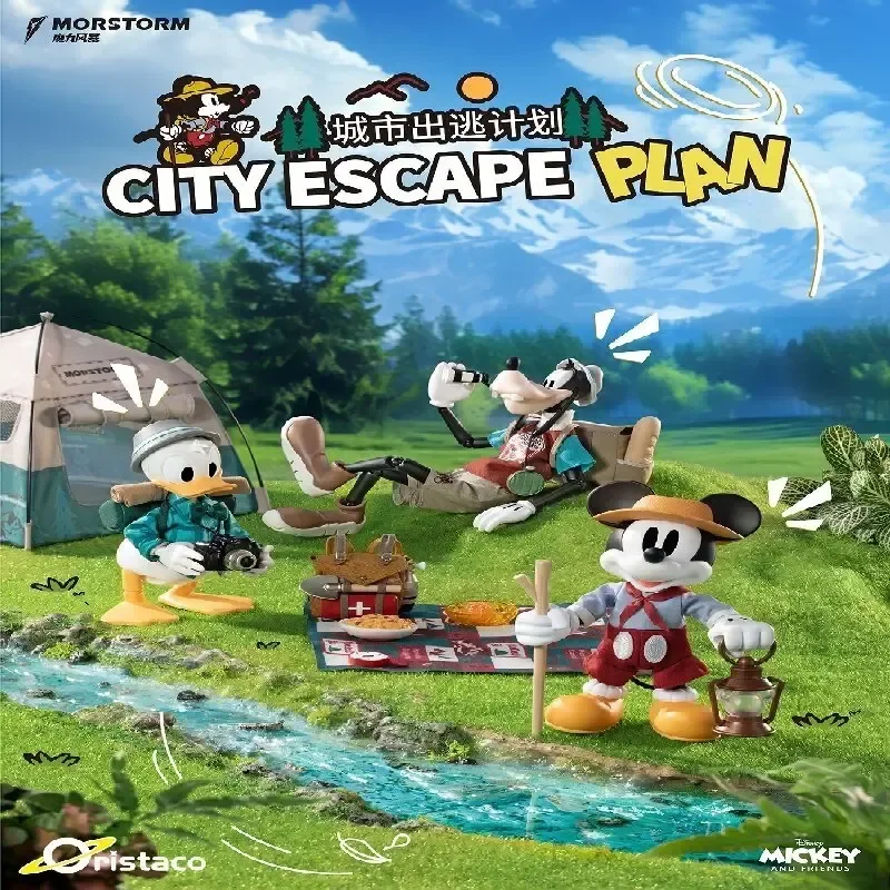 Disney City Escape Plan Camping Figure Donald Duck Goofy Mickey Model Pvc Statue Movable Joint Model Model Surprise Gift