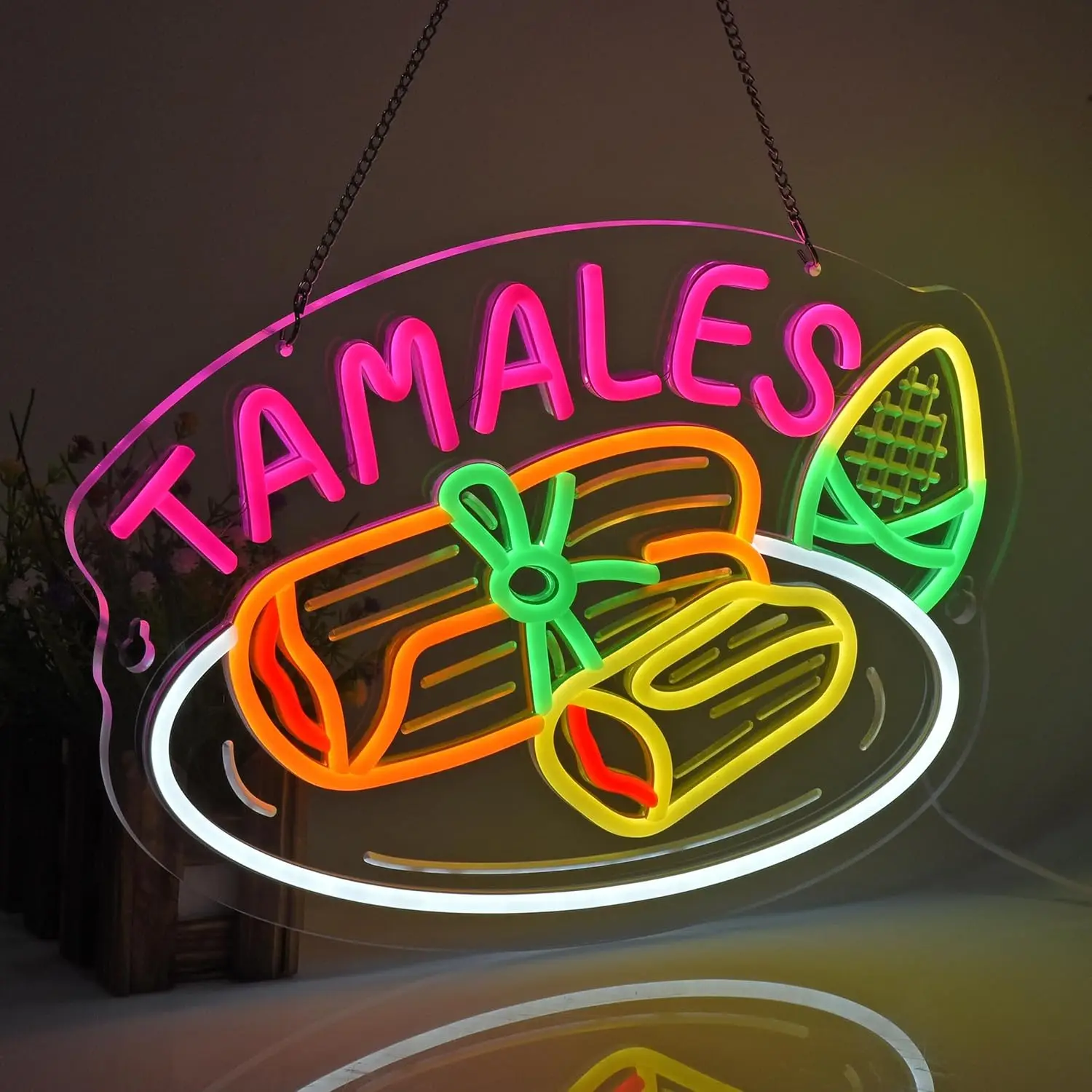 Tamales Neon Sign LED Wall Art Mexican Corn Husk USB Powered Dimmable Acrylic Glow Lamp Restaurant Cafe Kitchen Party Decor Gift