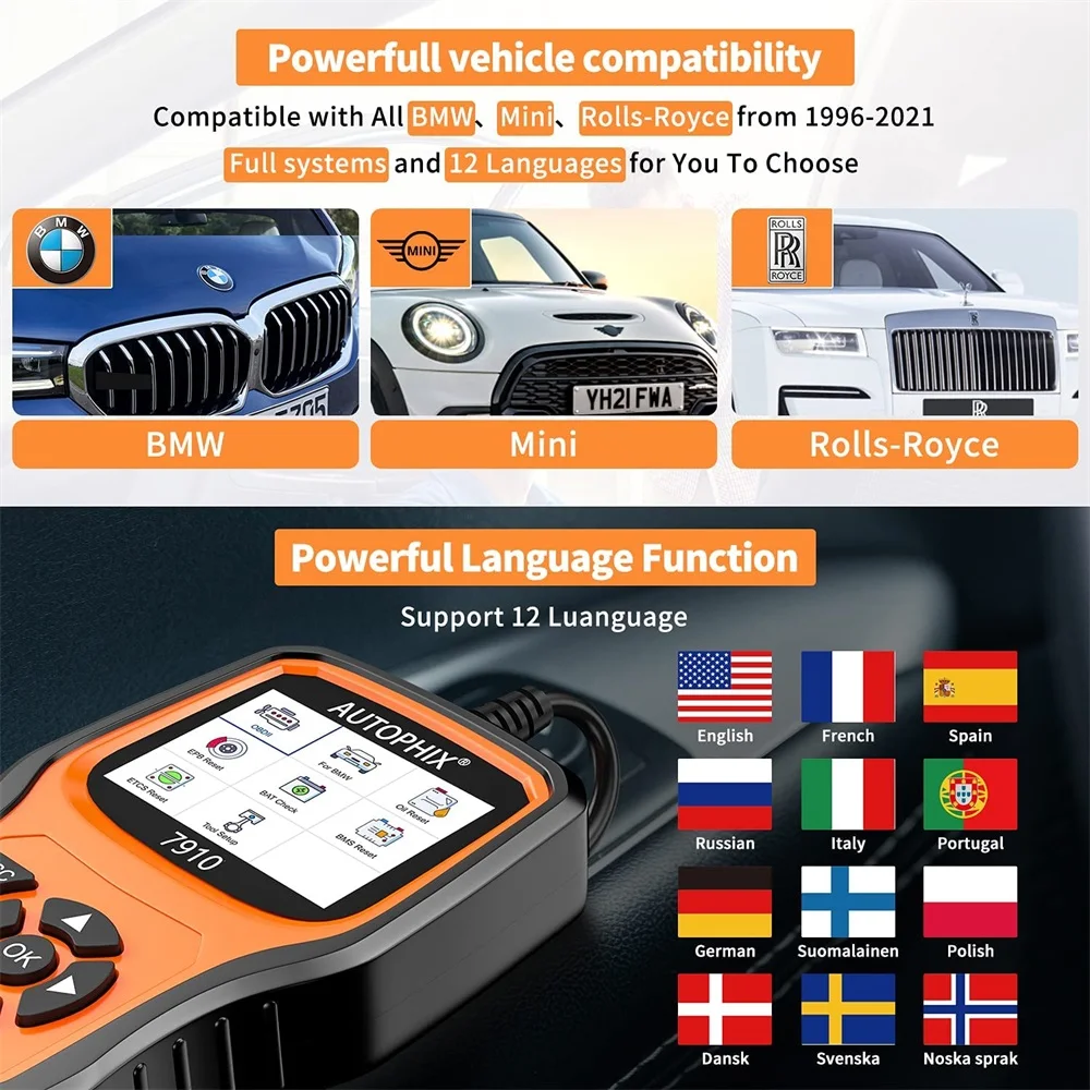 Autophix 7910 OBD2 Diagnostic Tool For BMW For Rolls Royce for Mini Oil Airbag Battery Reset Car OBD 2 Scanner All System