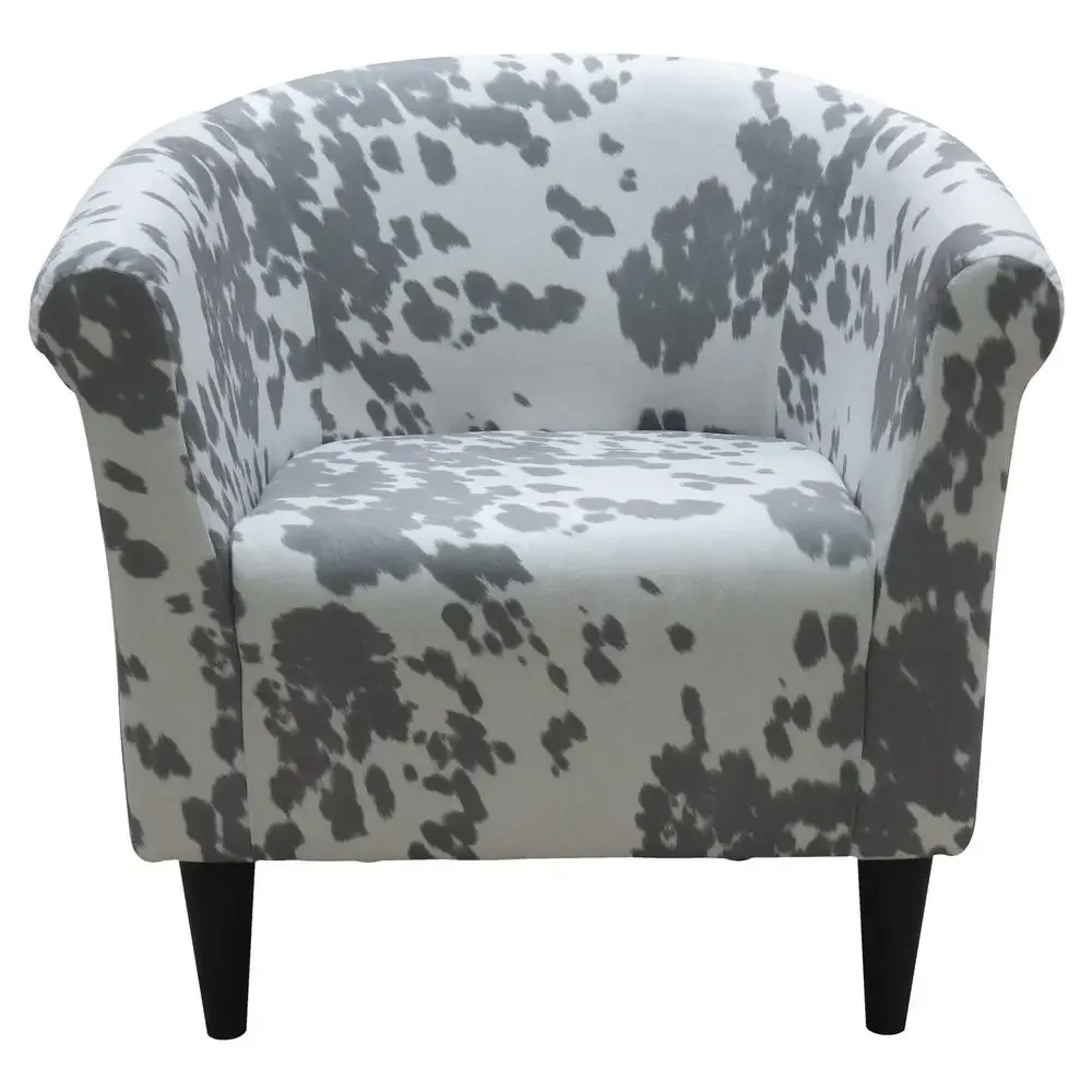 Club Chair Cowhide Silver Fabric Padded Seat Durable Construction Fun Cow Print Made in USA Savannah Model Transitional Style By