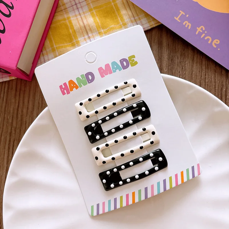 Rhinestone Vintage Polka Dot Star Hair Clips Set Japanese Sweet Girlish Heart Geometric Flyaway BB Clips Kids Versatile Hairpins - 6