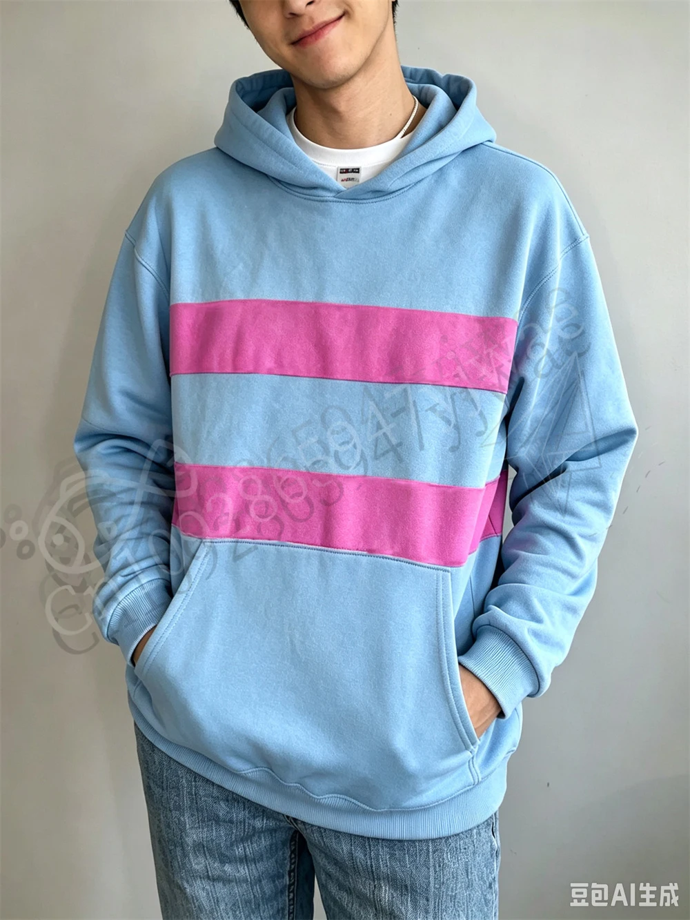 Game Deltarun Kris Frisk Cosplay Hoodie, horizontal gestreiftes Sweatshirt, Herbst-/Wintermode, Herren- und Damen-Hoodie. – Detail 7
