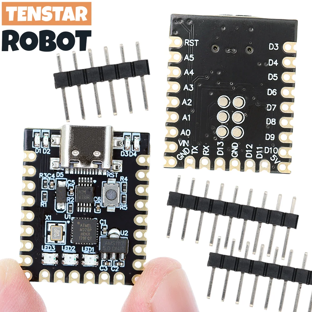 TENSTAR 2pcs Supermini Nano Development Board Type-C USB ATMEGA328P-MMHR Chip Ch340E Serial Port Ultra-Small Size