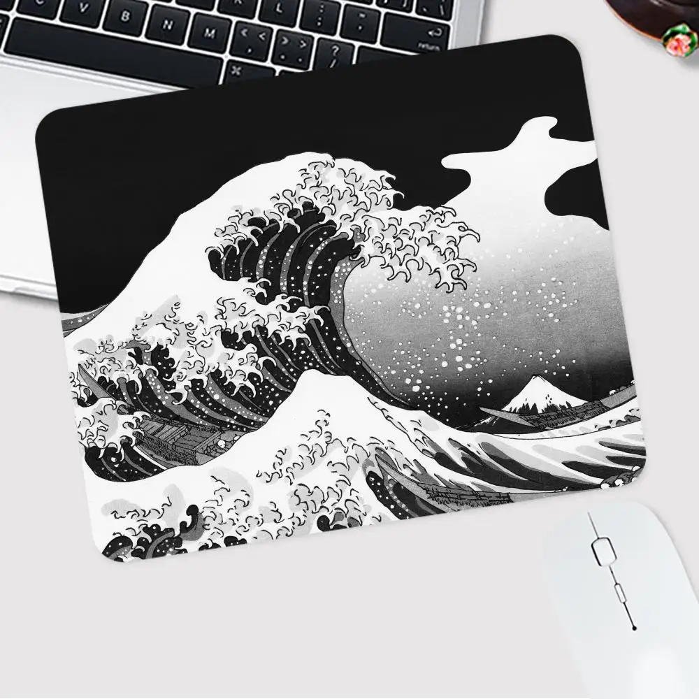 

Blueand black waves small mouse pad rubber anti-slip portable laptop mousepad edge-locked durable desk mat 22*18cm office mat