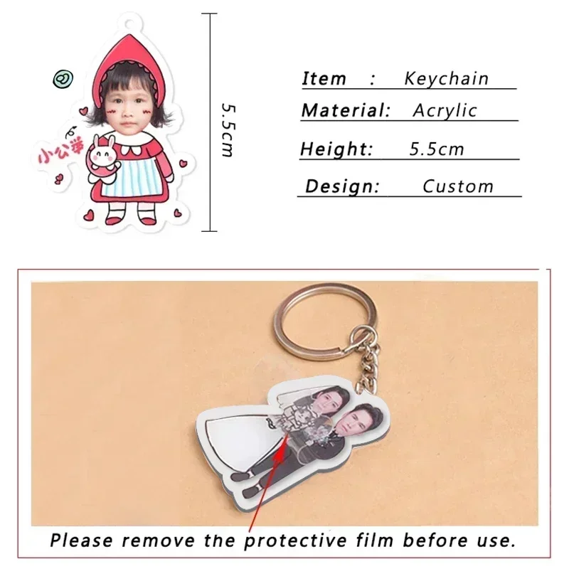 Custom Personal Keychain Girls' Good Friends Photo Key Chain Cute Pendant Backpack Cartoon Accessories Decor Collect Gift
